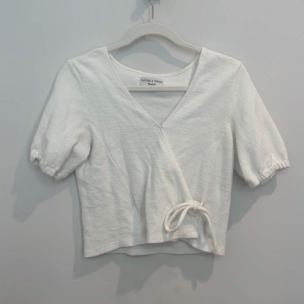 Texture & Thread Puff-Sleeve Wrap Top - Size S - Cream